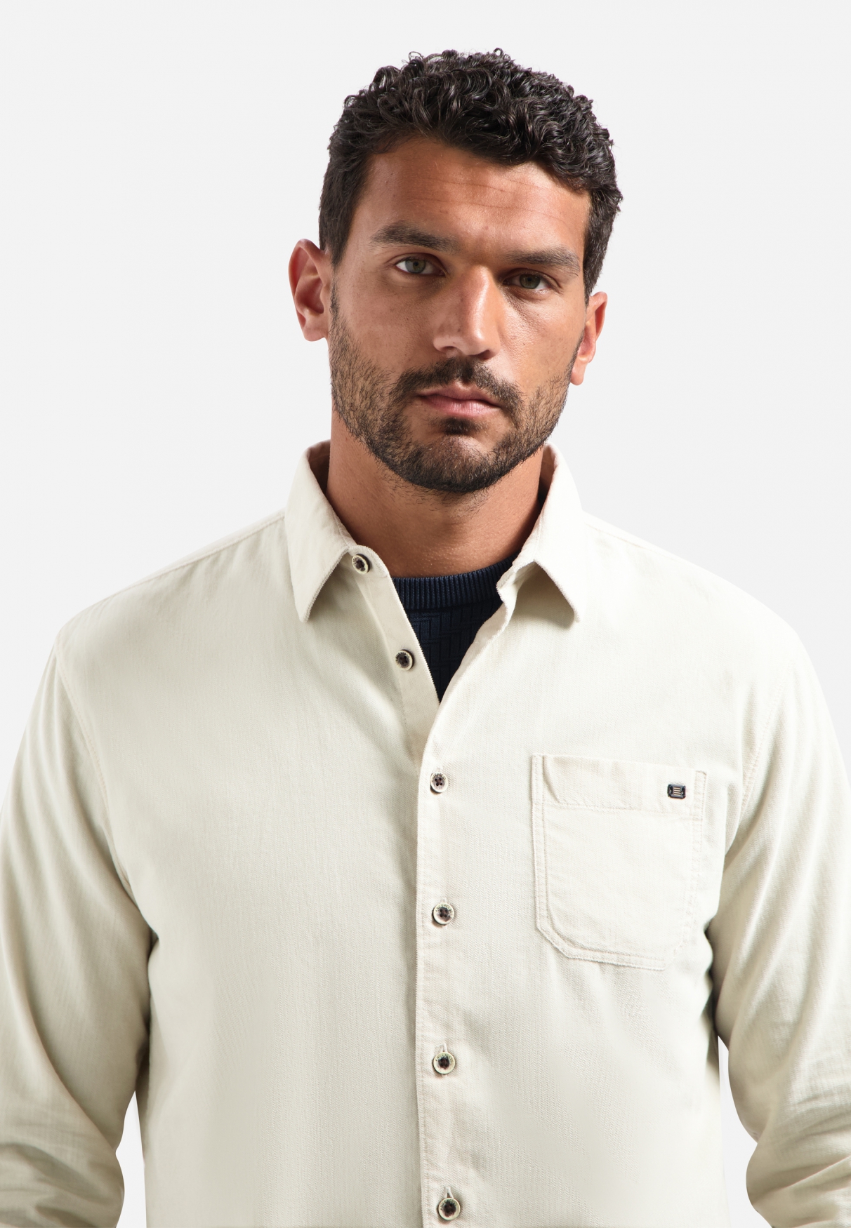 NO EXCESS Heren Overhemd Corduroy Offwhite  - Afbeelding 4
