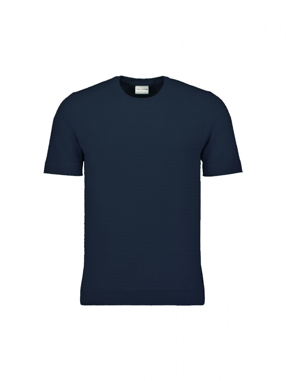 NO EXCESS Heren T-Shirt Gebreid Donkerblauw 