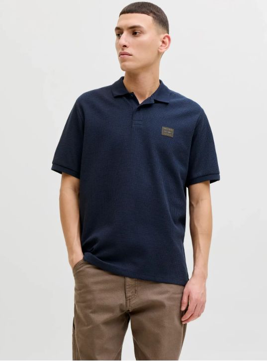 JACK & JONES Heren Poloshirt Daytona Wafelstructuur Donkerblauw  - Afbeelding 2