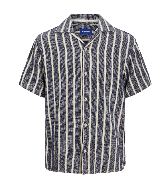 JACK & JONES Overhemd Resort Donkerblauw-Wit Gestreept 
