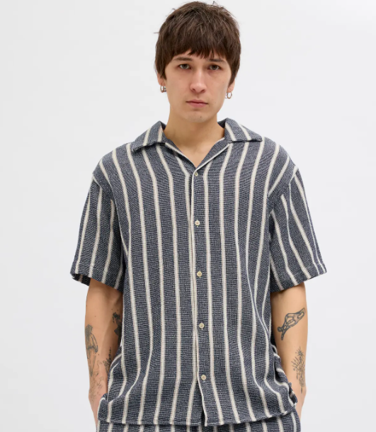 JACK & JONES Overhemd Resort Donkerblauw-Wit Gestreept  - Afbeelding 2