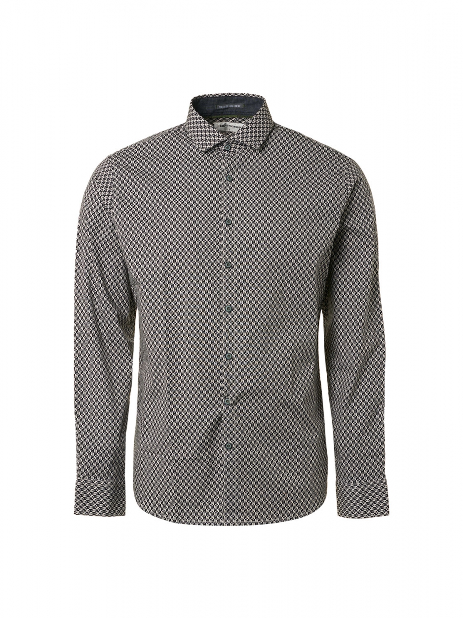 NO EXCESS Heren Overhemd Stretch Allover Print Zwart-Wit