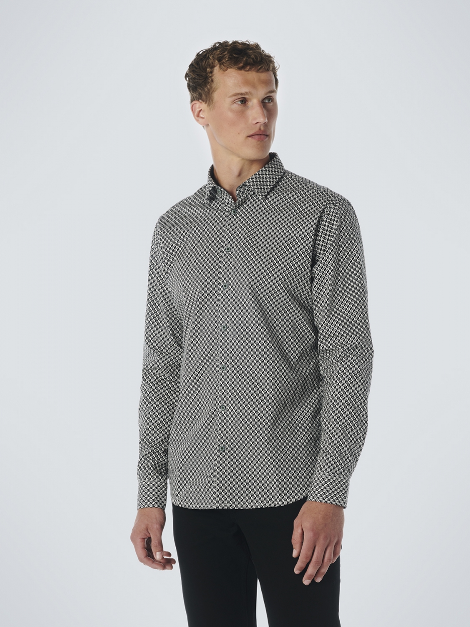 NO EXCESS Heren Overhemd Stretch Allover Print Zwart-Wit - Afbeelding 2