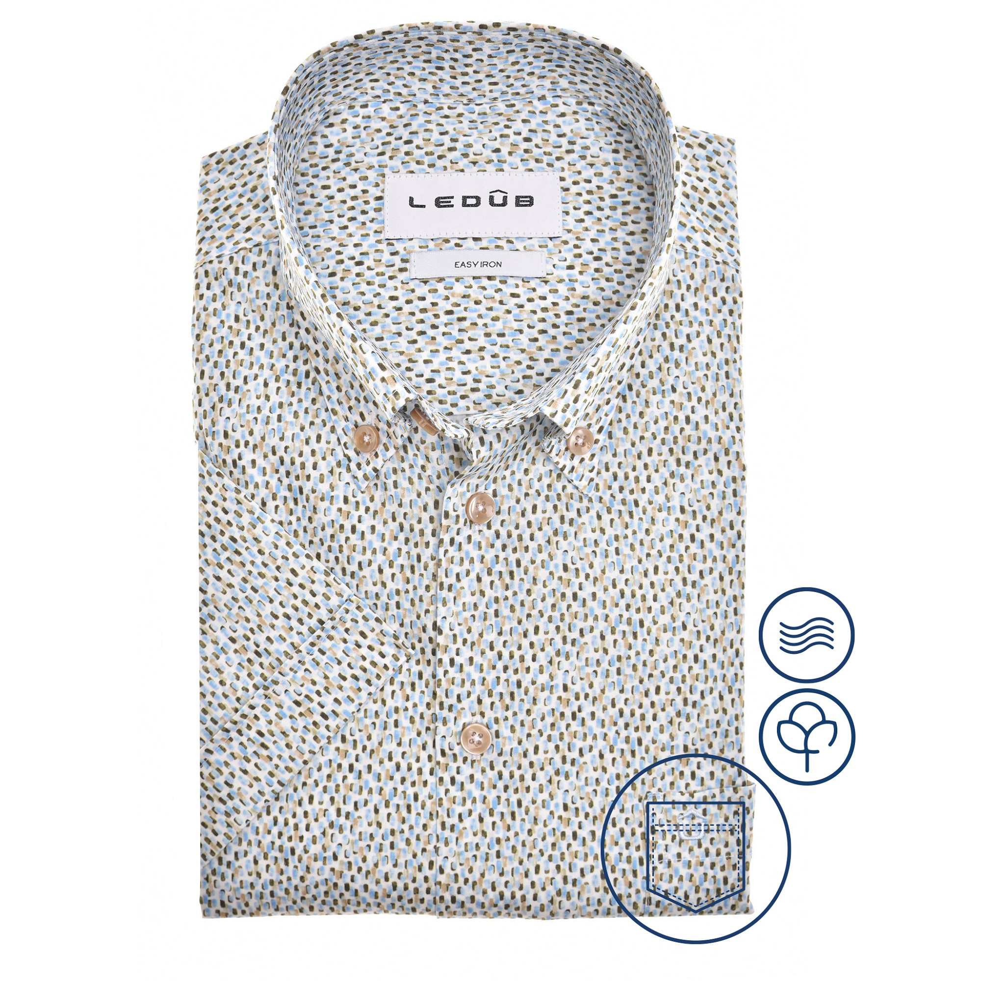 LEDÛB Heren Overhemd Modern Fit Lichtblauwe Print 