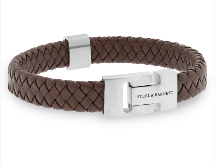 STEEL&BARNETT Herenarmband Harrison Leer Bruin 