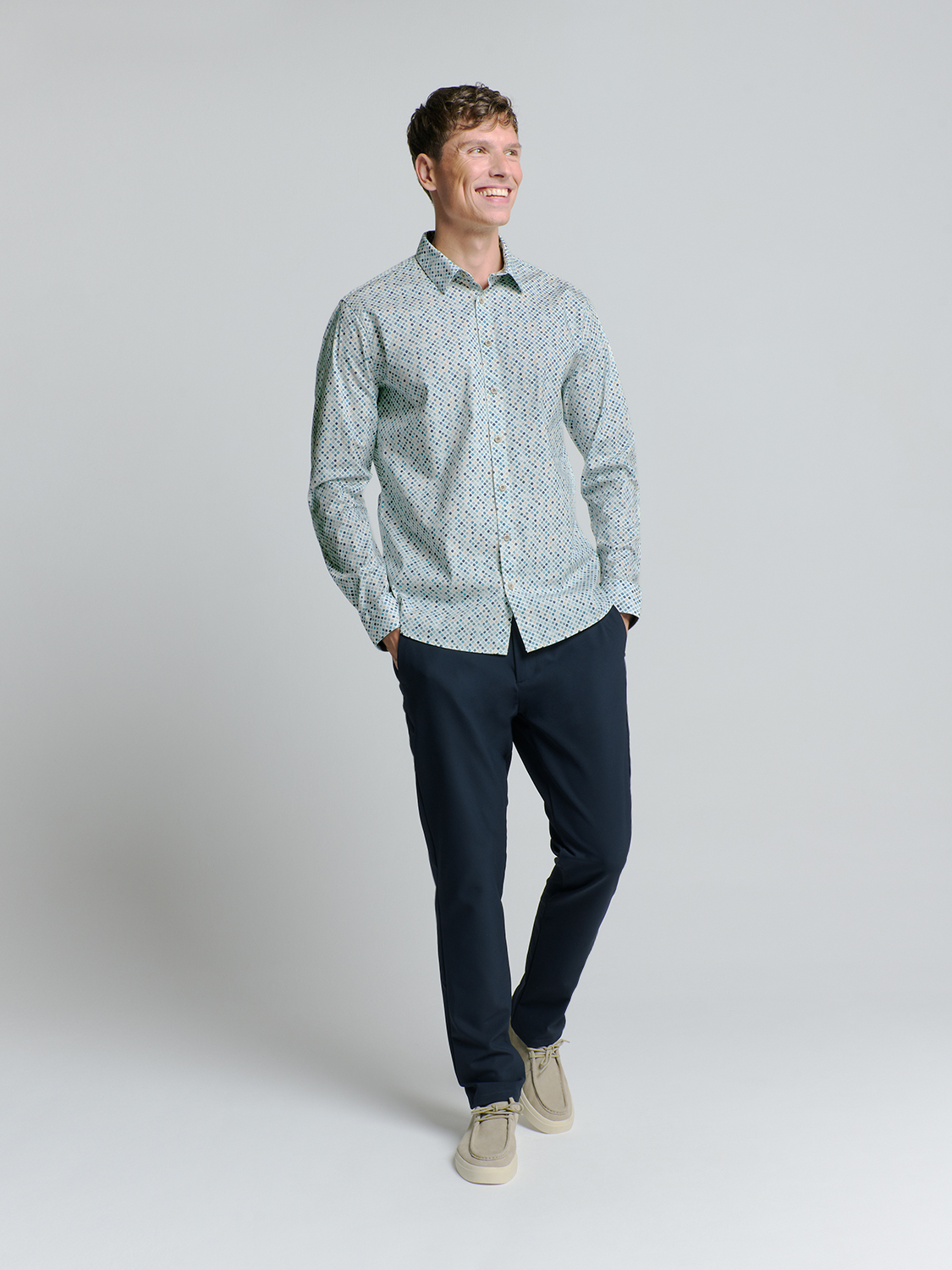 NO EXCESS Overhemd Allover Print Stretch Seablue  - Afbeelding 3