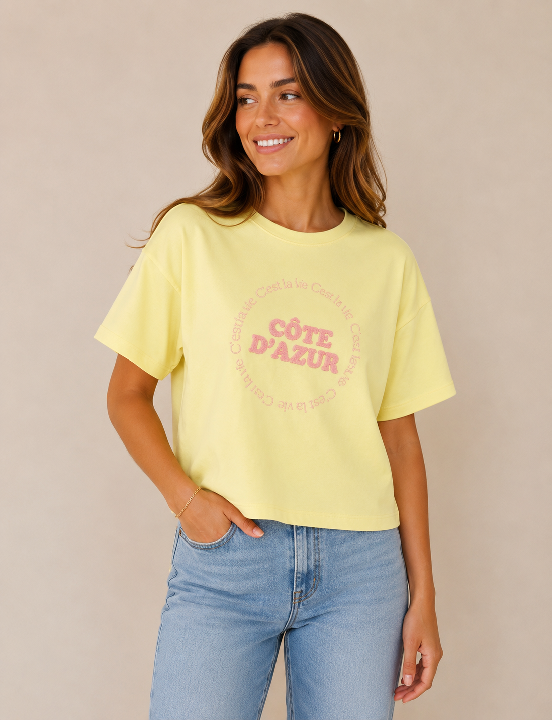 HOFTRENDS Dames T-Shirt Cote d Azur Lichtgeel 