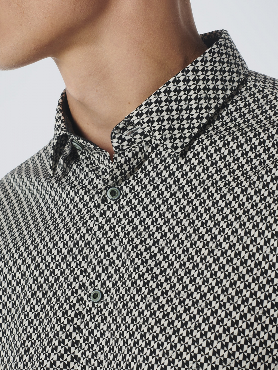 NO EXCESS Heren Overhemd Stretch Allover Print Zwart-Wit - Afbeelding 4