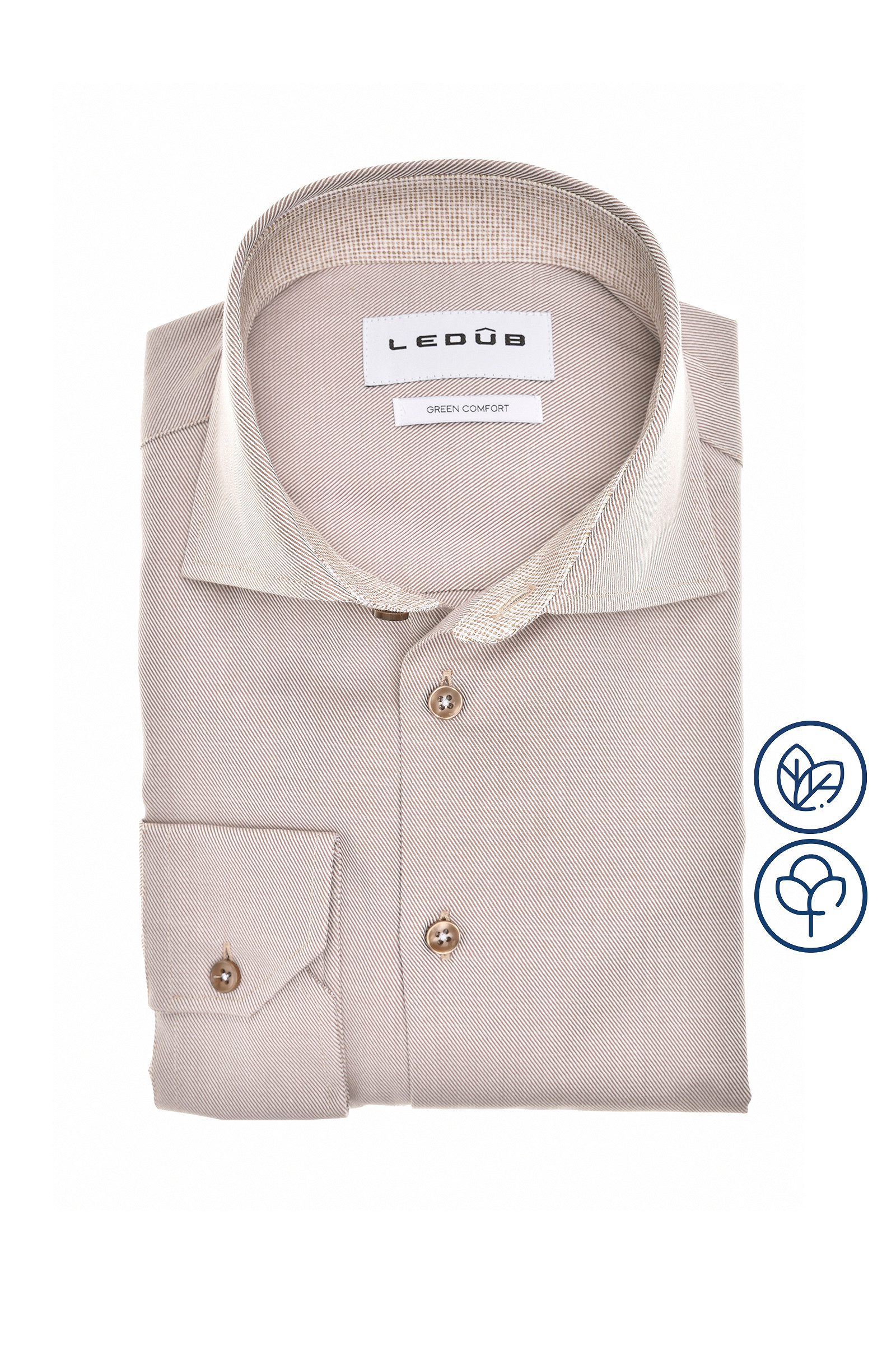 LEDUB Heren Overhemd Zandkleur Modern Fit 