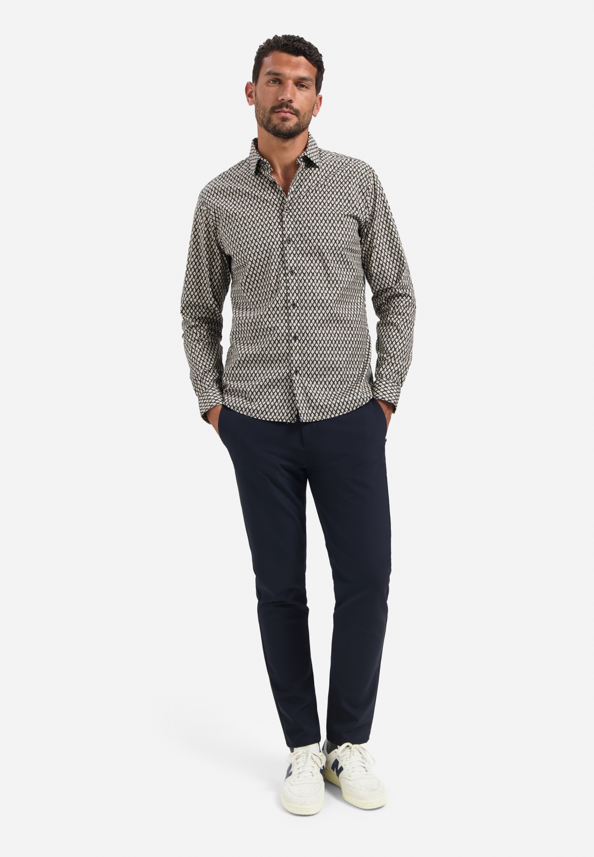 NO EXCESS Heren Stretch Overhemd Bedrukt Zwart - Afbeelding 3
