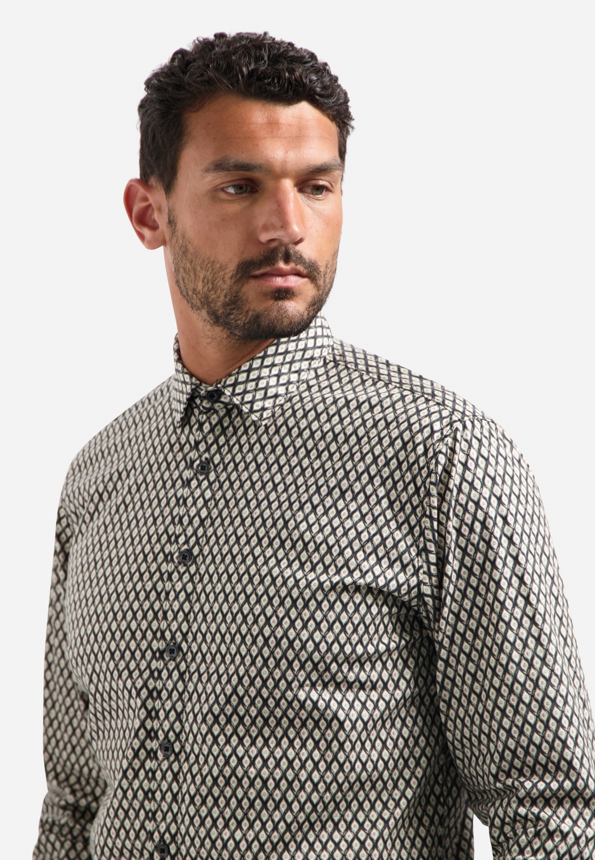 NO EXCESS Heren Stretch Overhemd Bedrukt Zwart - Afbeelding 4