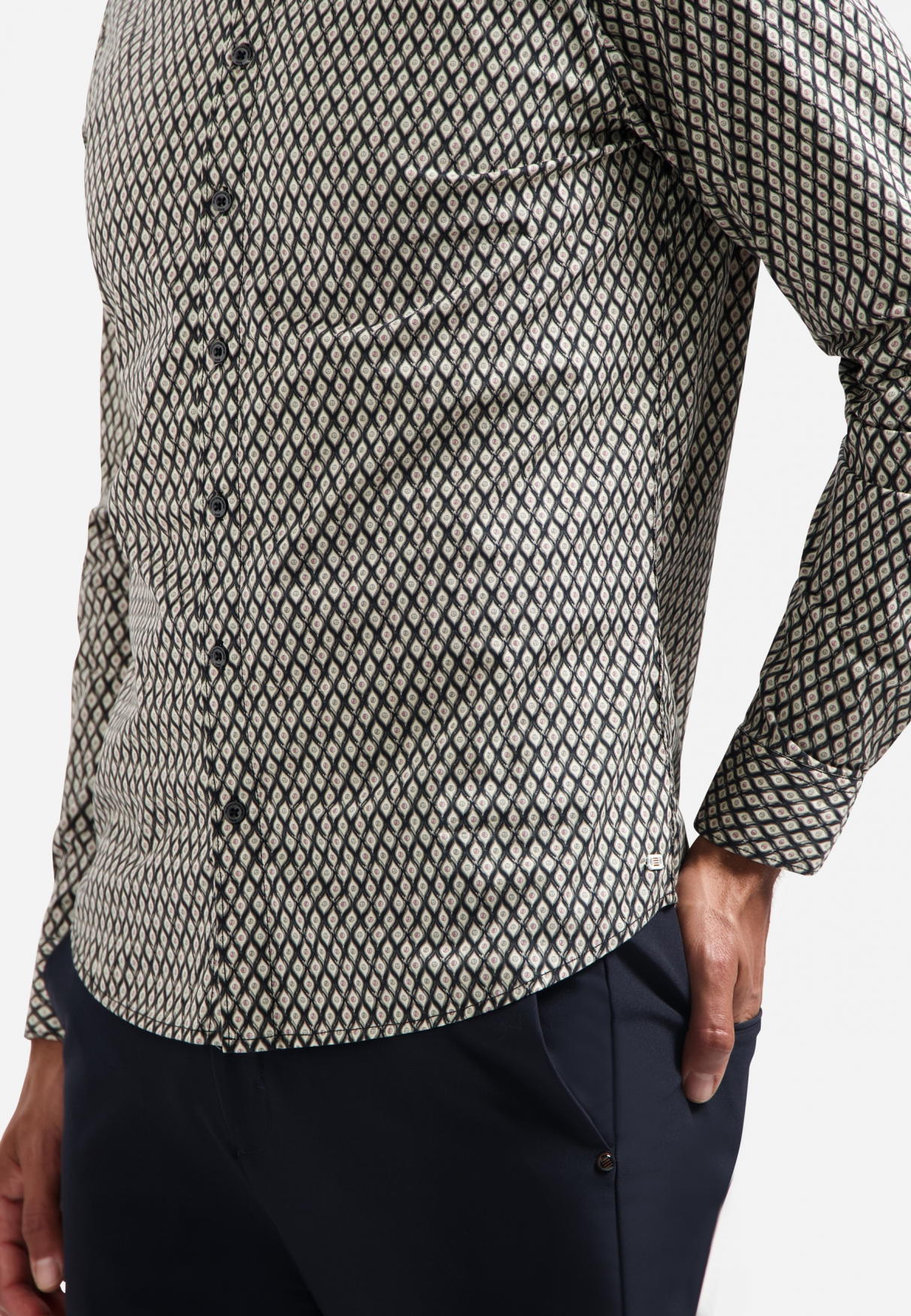 NO EXCESS Heren Stretch Overhemd Bedrukt Zwart - Afbeelding 5