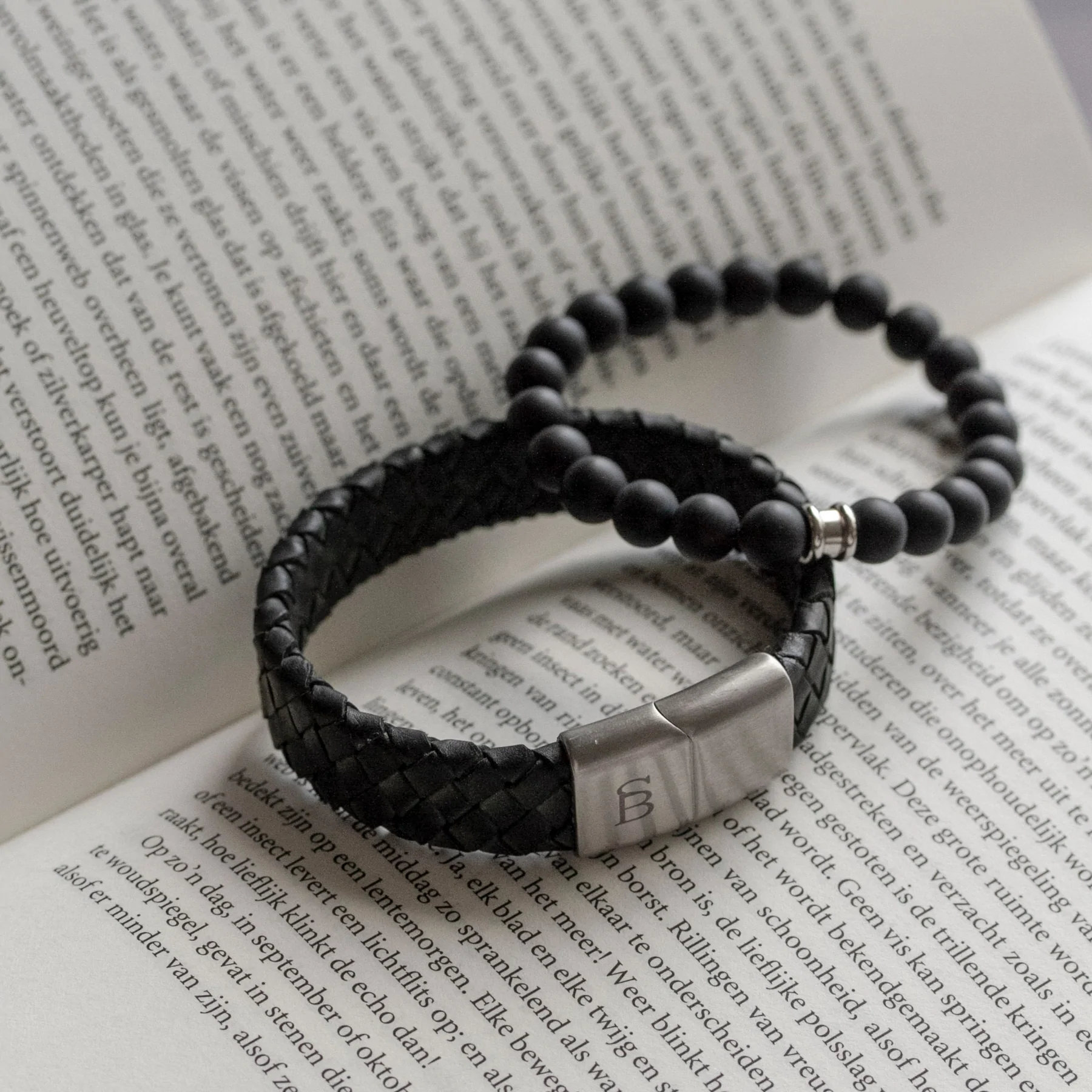 Steel&Barnett Herenarmband Stones Basic Matt Black  - Afbeelding 2