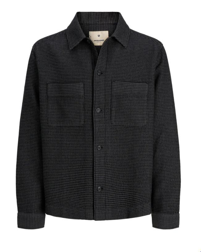 JACK&JONES Heren Overshirt Wafel Zwart 