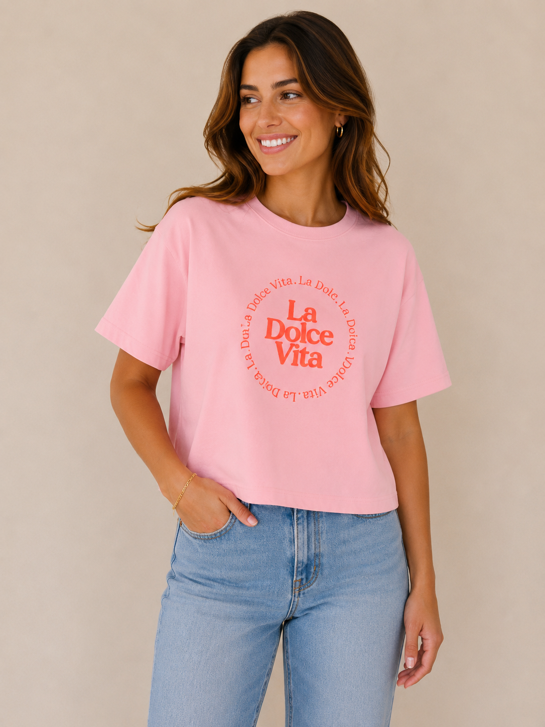 HOFTRENDS Dames T-Shirt La Dolce Vita Roze 