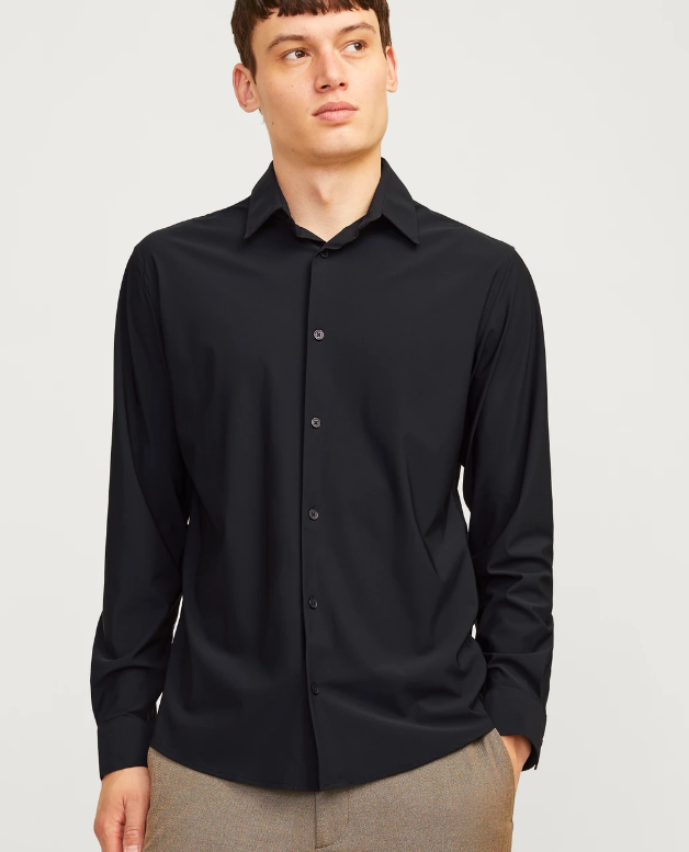 JACK&JONES Travelstof Overhemd Zwart 