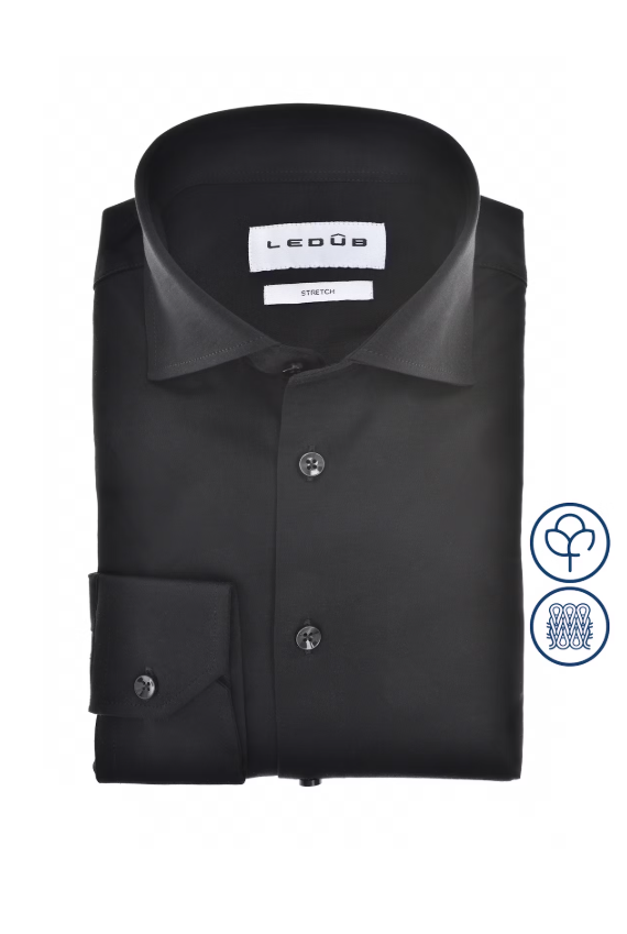 LEDUB Heren Overhemd Modern Fit Zwart 