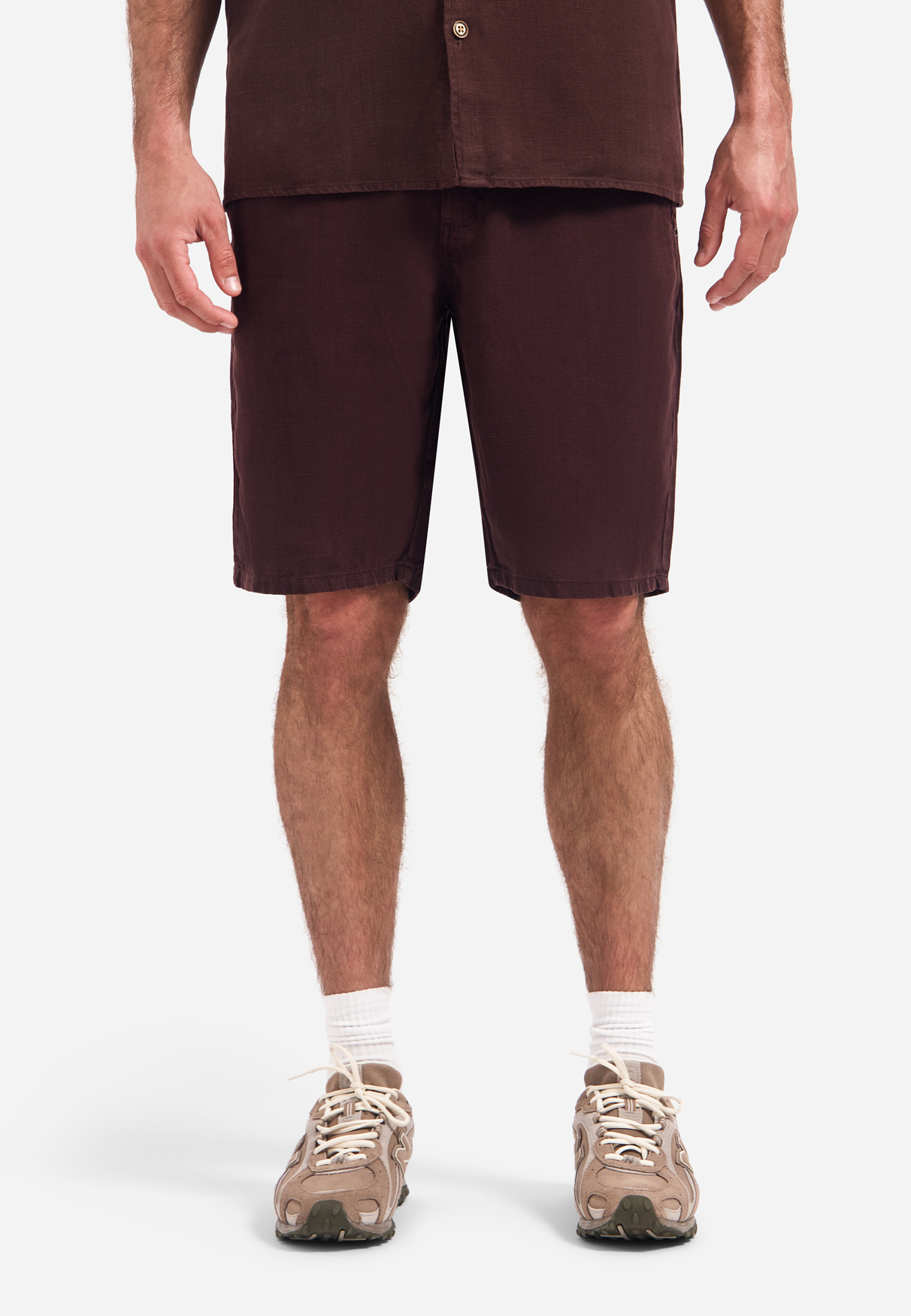 NO EXCESS Heren Chino Korte Broek Met Linnen Donkerbruin 