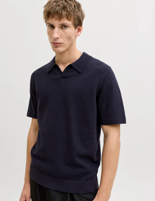 JACK & JONES Gebreid Heren Poloshirt Milano Donkerblauw 