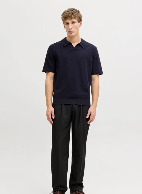 JACK & JONES Gebreid Heren Poloshirt Milano Donkerblauw  - Afbeelding 2