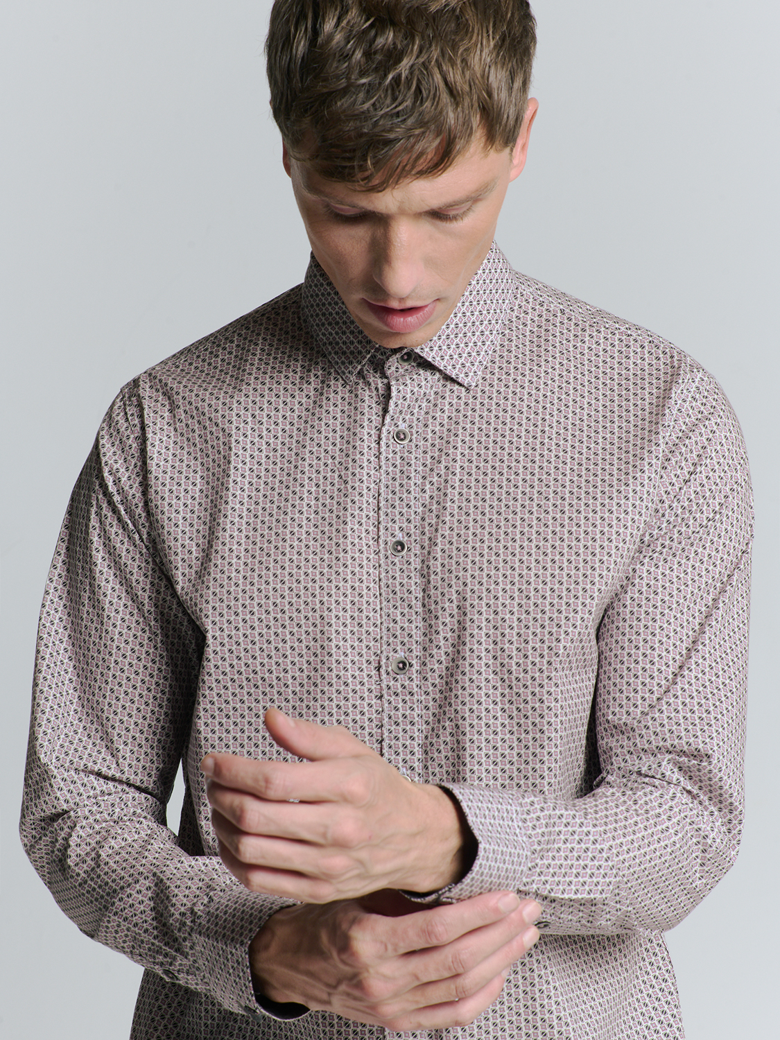 NO EXCESS Overhemd Stretch Allover Print Mauve 