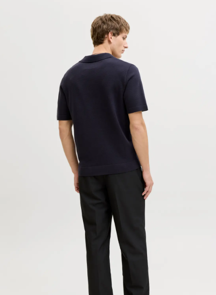 JACK & JONES Gebreid Heren Poloshirt Milano Donkerblauw  - Afbeelding 3