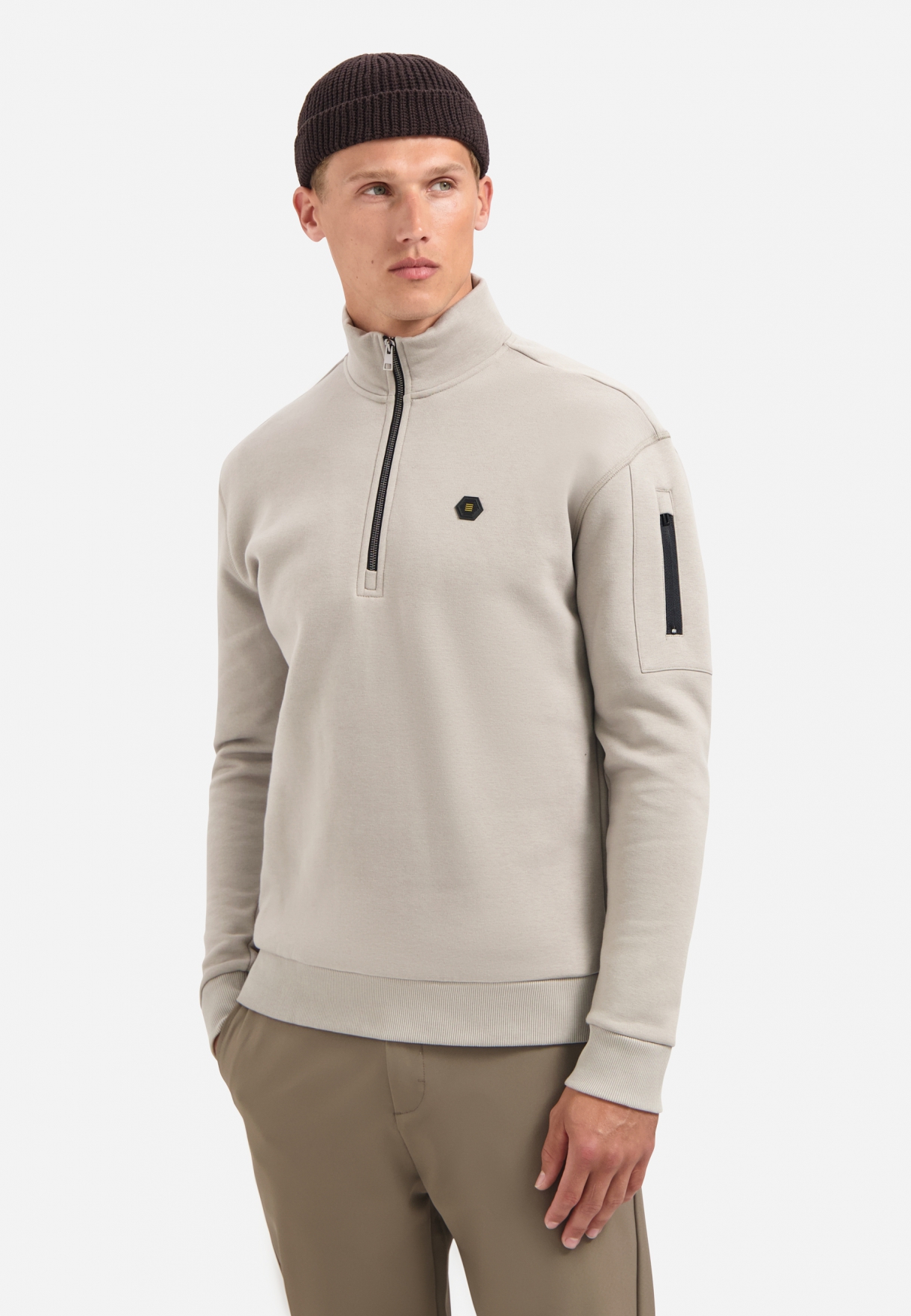 NO EXCESS Heren Sweater Met Rits Grijs-Bruin