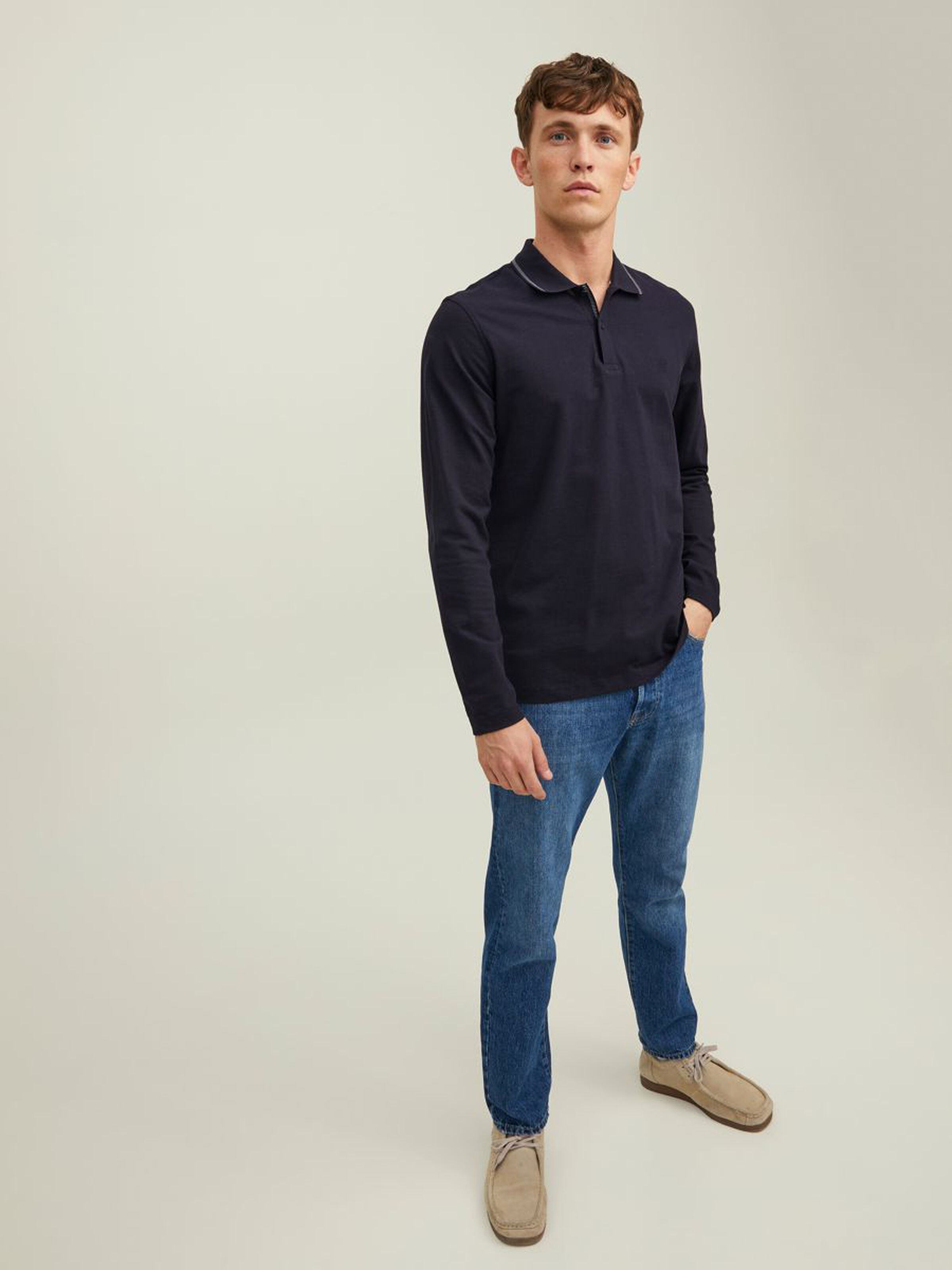 JACK&JONES Heren Poloshirt Met Lange Mouw Donkerblauw  - Afbeelding 3