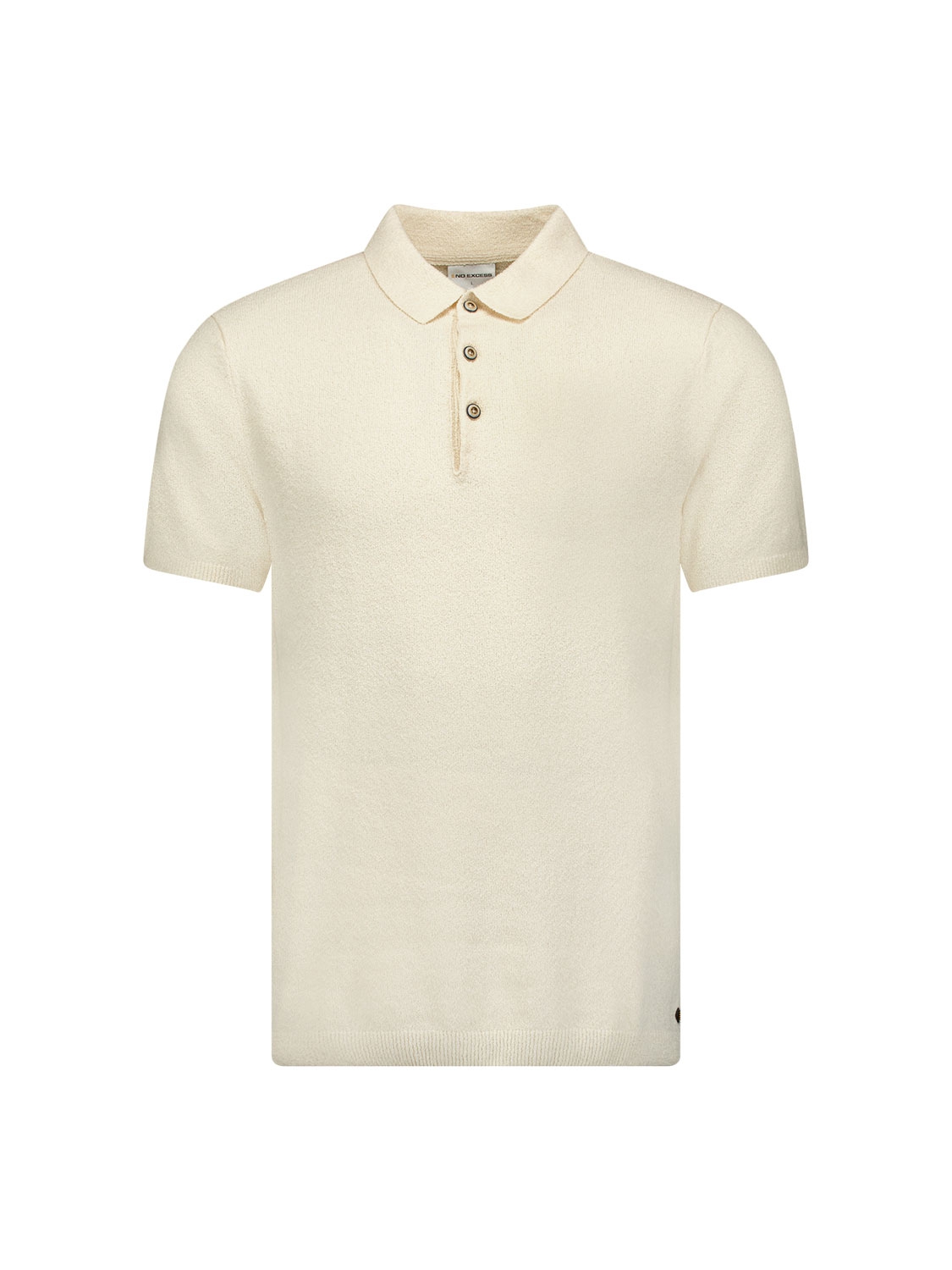 NO EXCESS Heren Poloshirt Fijngebreid Cream White 