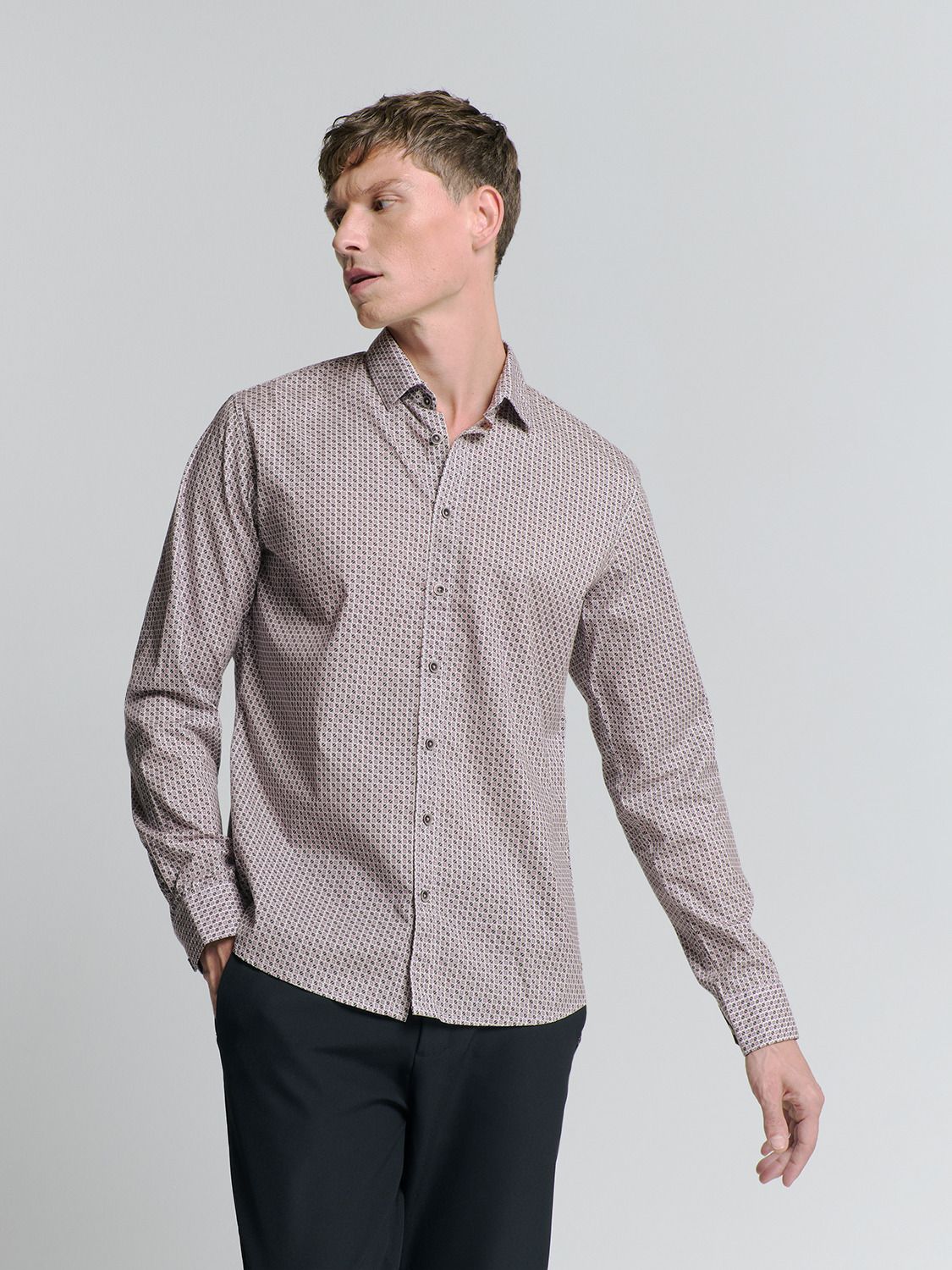NO EXCESS Overhemd Stretch Allover Print Mauve  - Afbeelding 2