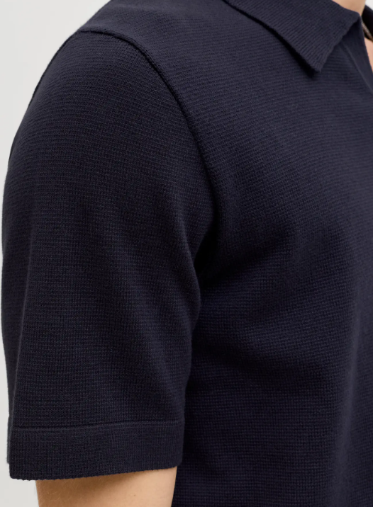 JACK & JONES Gebreid Heren Poloshirt Milano Donkerblauw  - Afbeelding 4