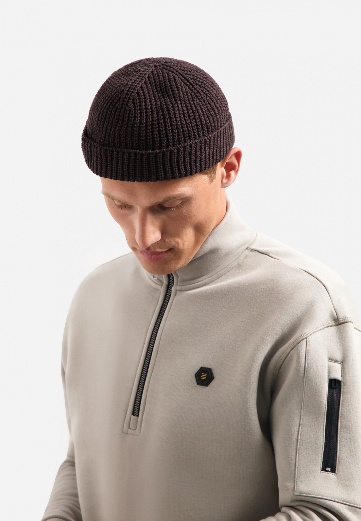 NO EXCESS Heren Sweater Met Rits Grijs-Bruin - Afbeelding 3