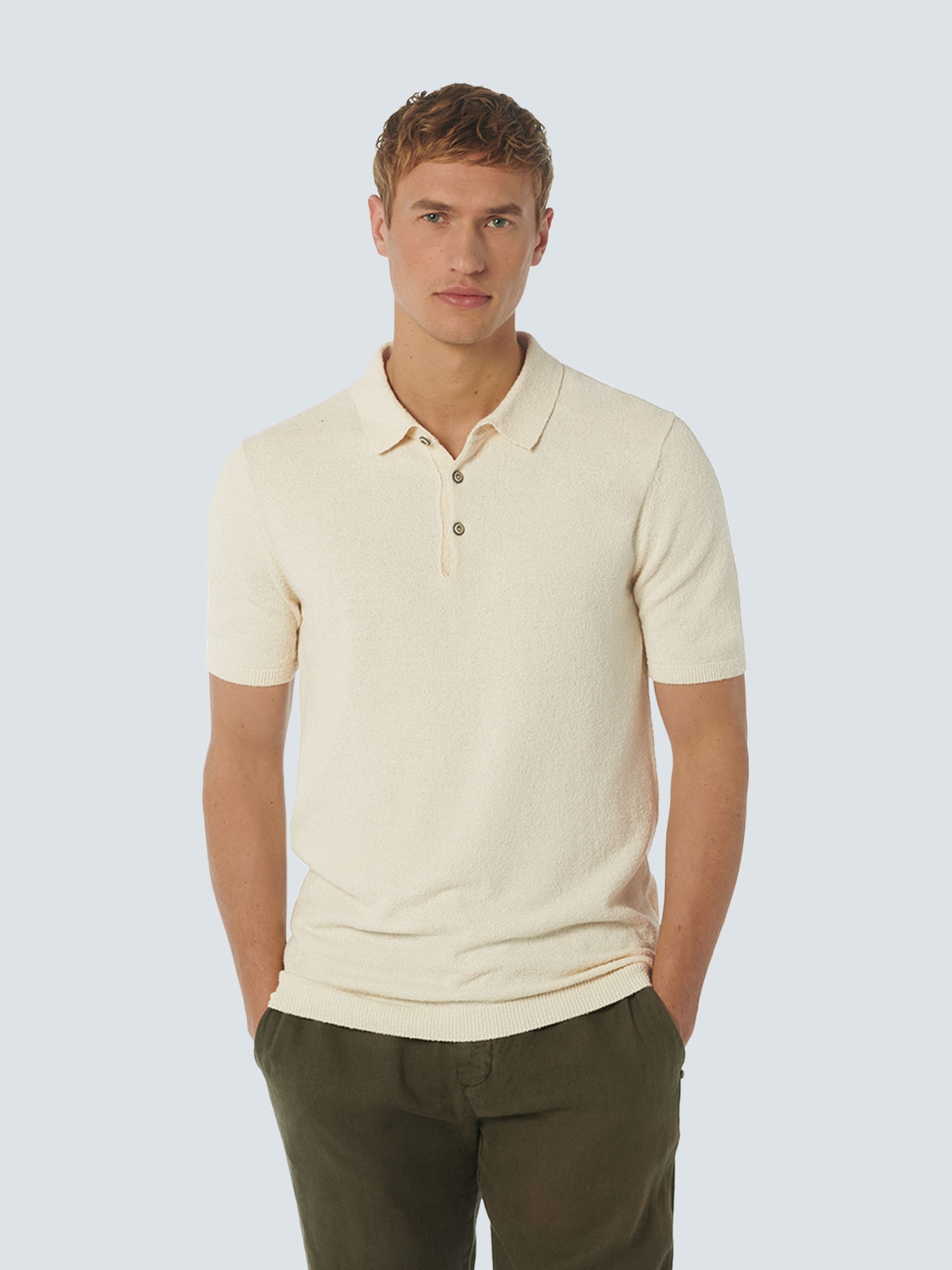 NO EXCESS Heren Poloshirt Fijngebreid Cream White  - Afbeelding 2