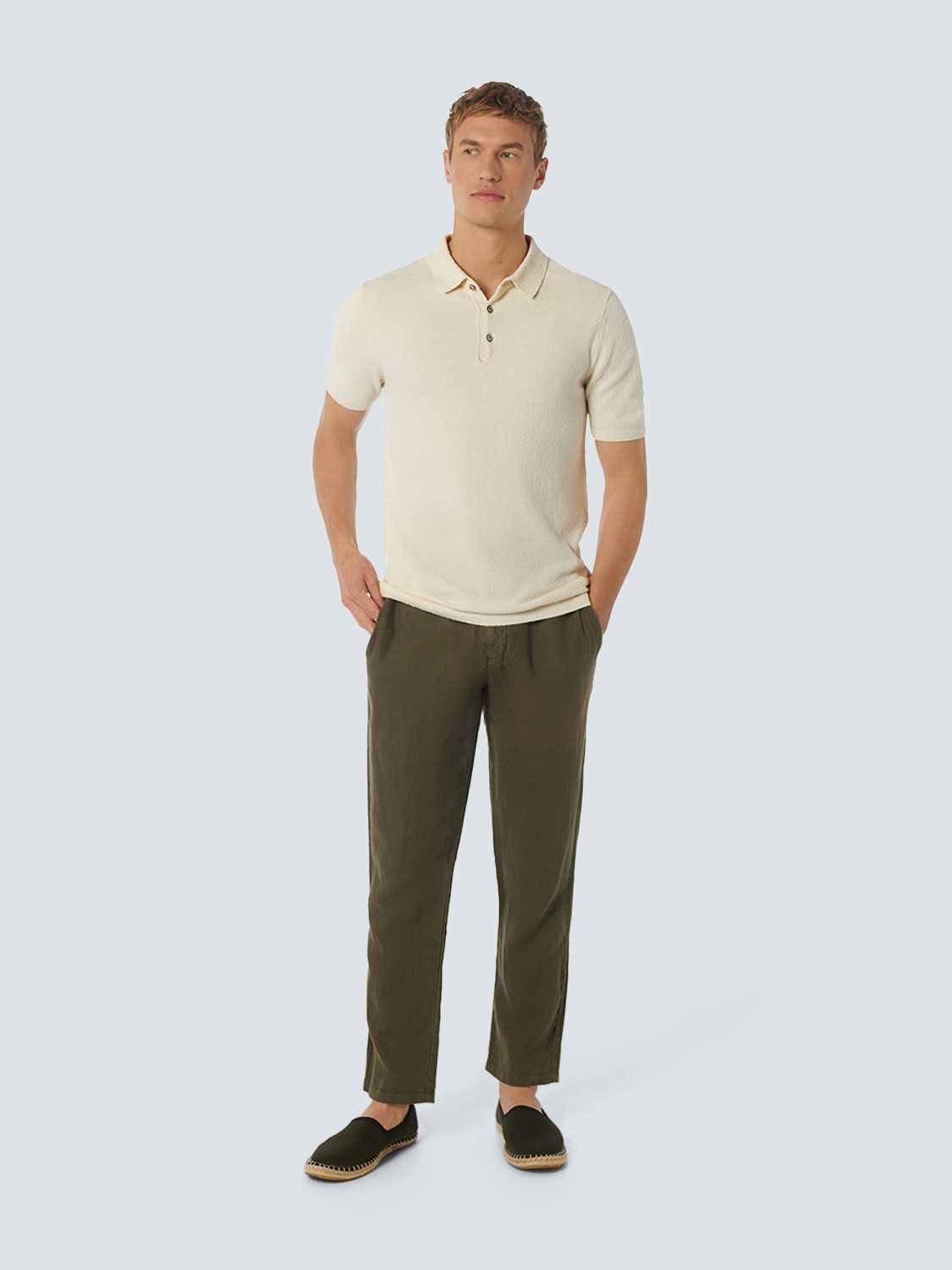 NO EXCESS Heren Poloshirt Fijngebreid Cream White  - Afbeelding 3