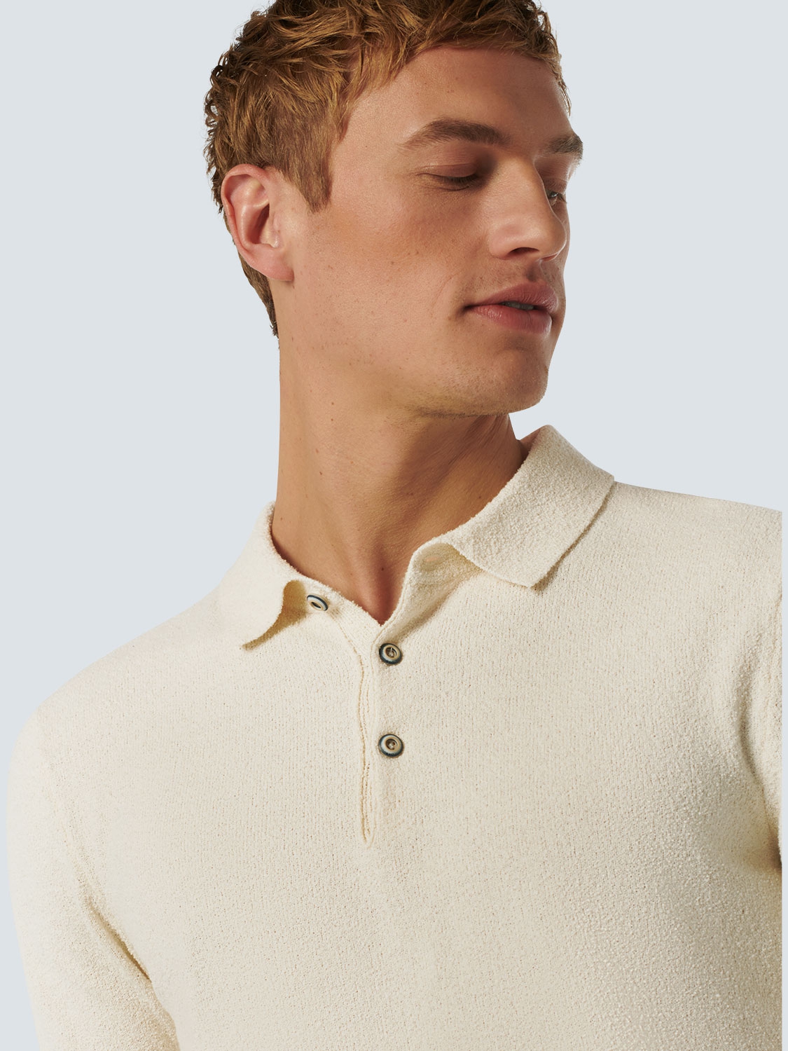 NO EXCESS Heren Poloshirt Fijngebreid Cream White  - Afbeelding 4