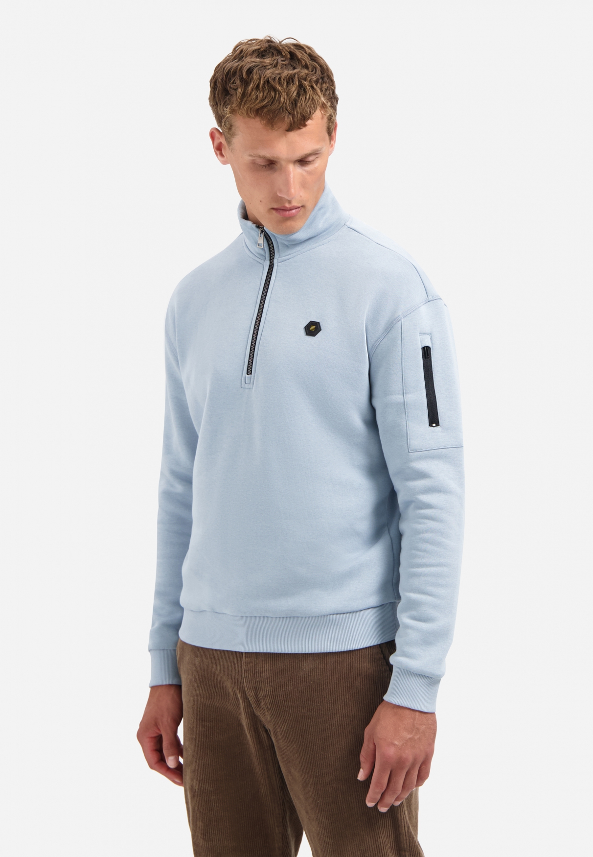 NO EXCESS Heren Sweater Met Rits Lichtblauw 