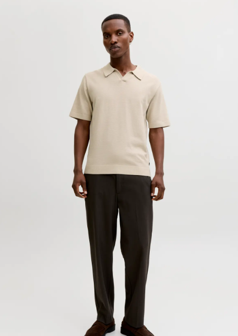 JACK & JONES Gebreid Heren Poloshirt Milano Zandkleur  - Afbeelding 2