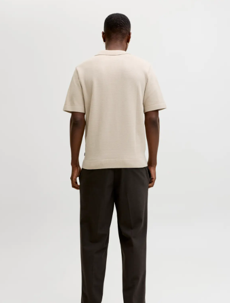 JACK & JONES Gebreid Heren Poloshirt Milano Zandkleur  - Afbeelding 3
