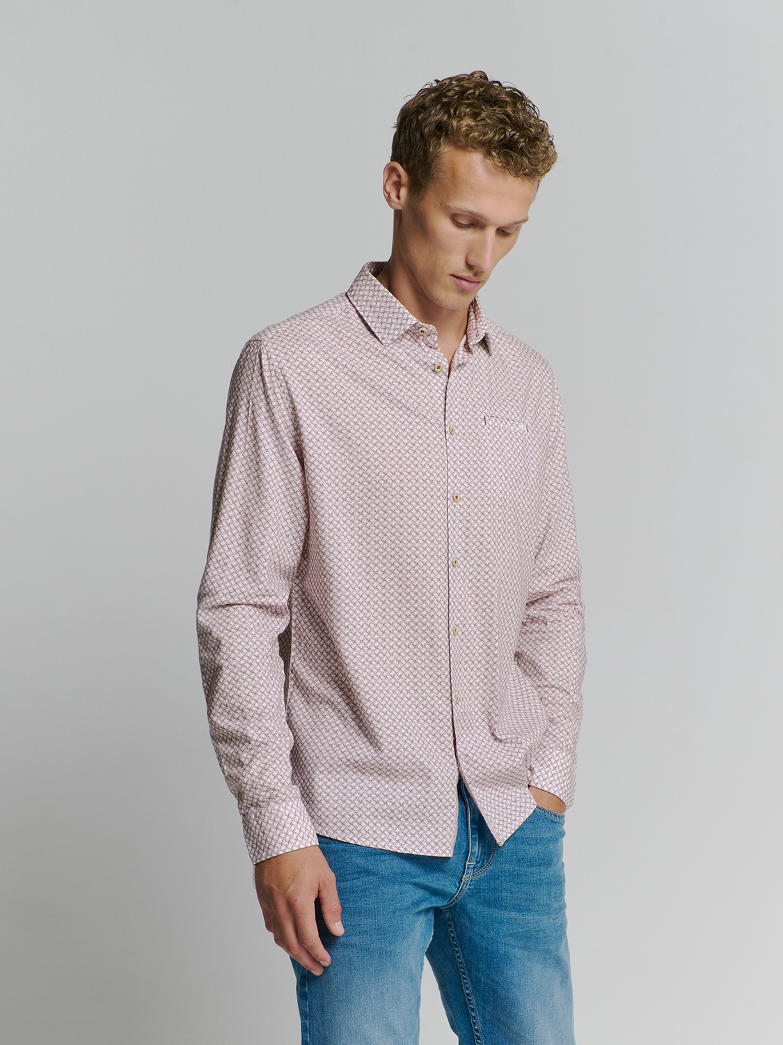 NO EXCESS Heren Overhemd Stretch Allover Print Mauve 