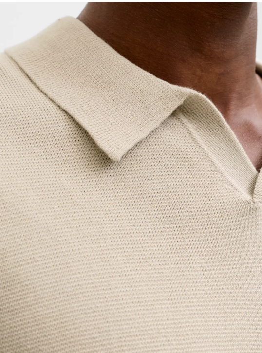 JACK & JONES Gebreid Heren Poloshirt Milano Zandkleur  - Afbeelding 5