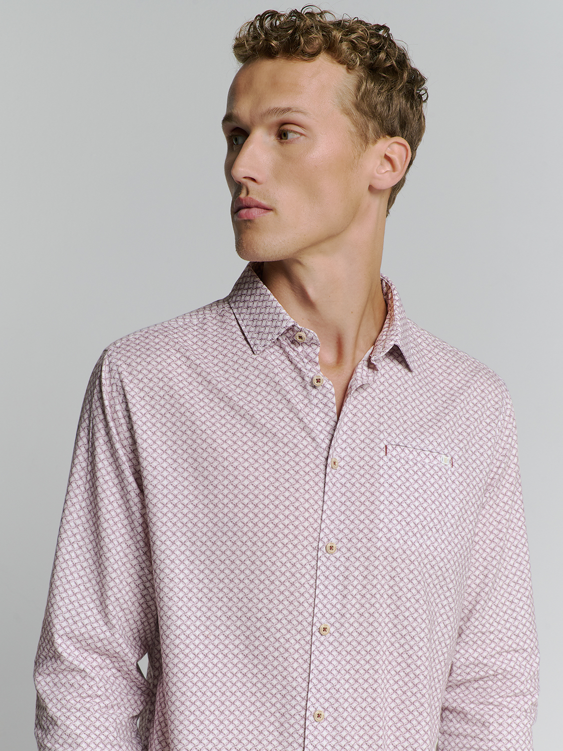 NO EXCESS Heren Overhemd Stretch Allover Print Mauve  - Afbeelding 2
