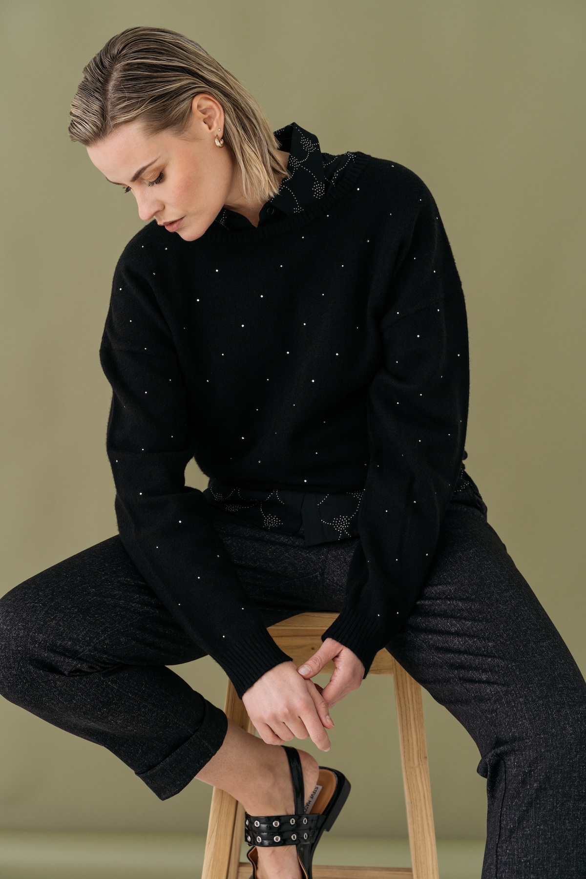 MAICAZZ Dames Trui Met Strass Pepita Zwart 