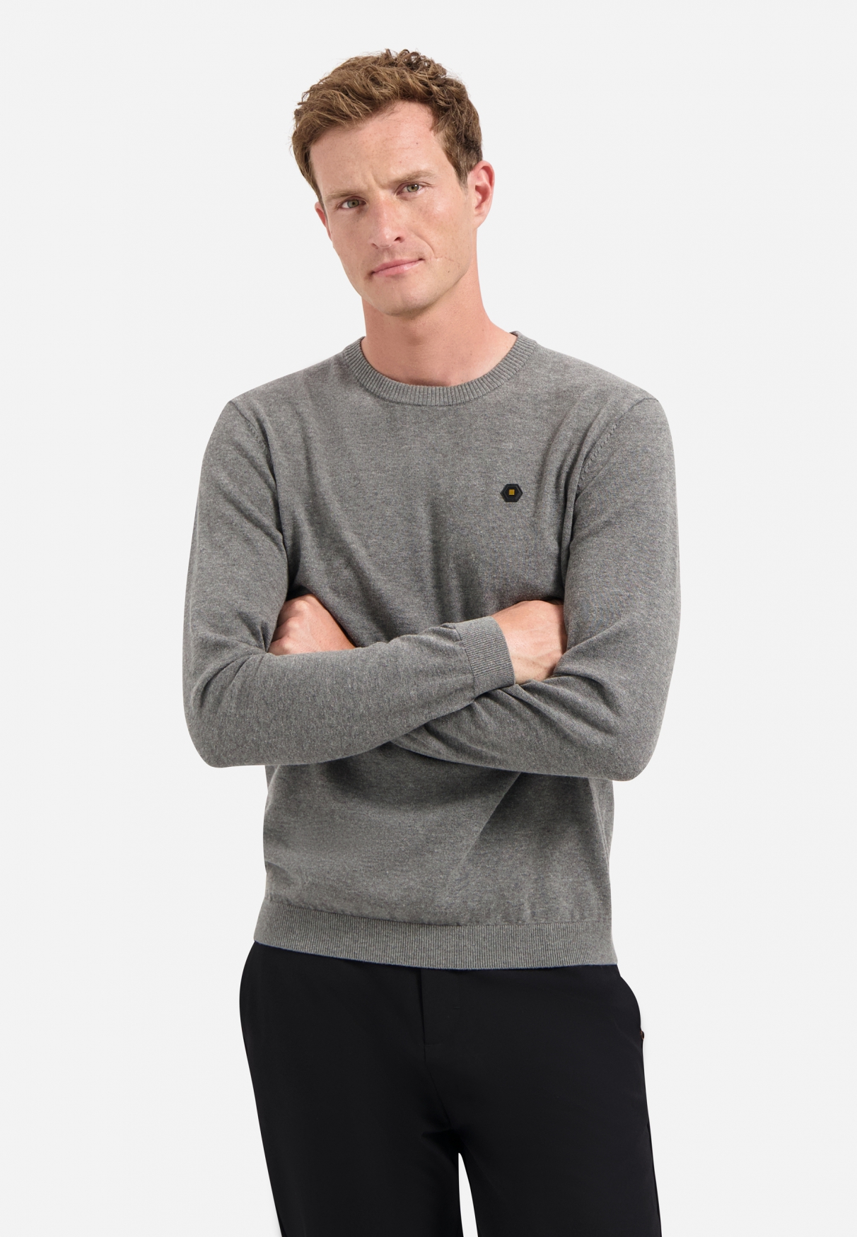 NO EXCESS Heren Trui Tweekleurig Timeless Basic Grijs 