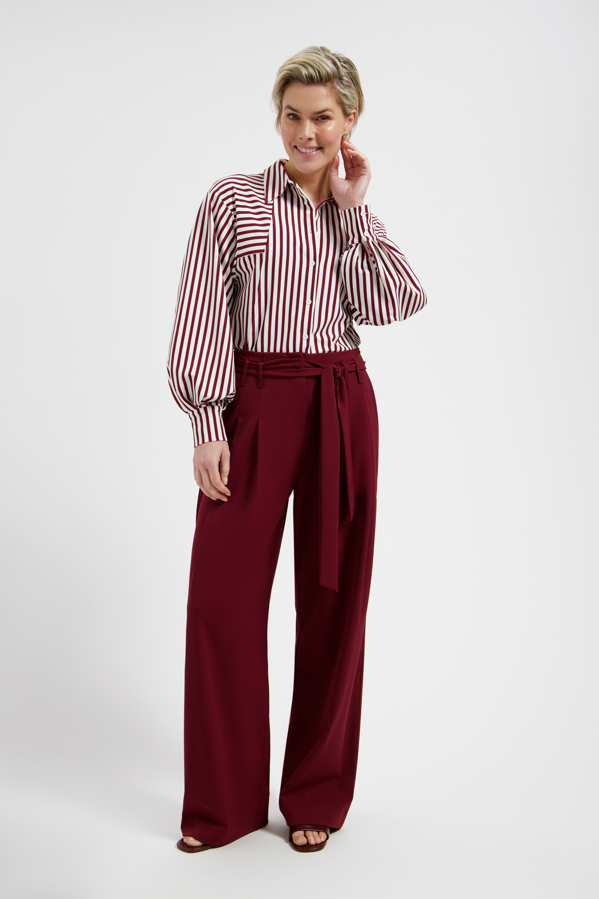 LADY DAY Dames Blouse Gem Burgundy Red-Simple White - Afbeelding 2