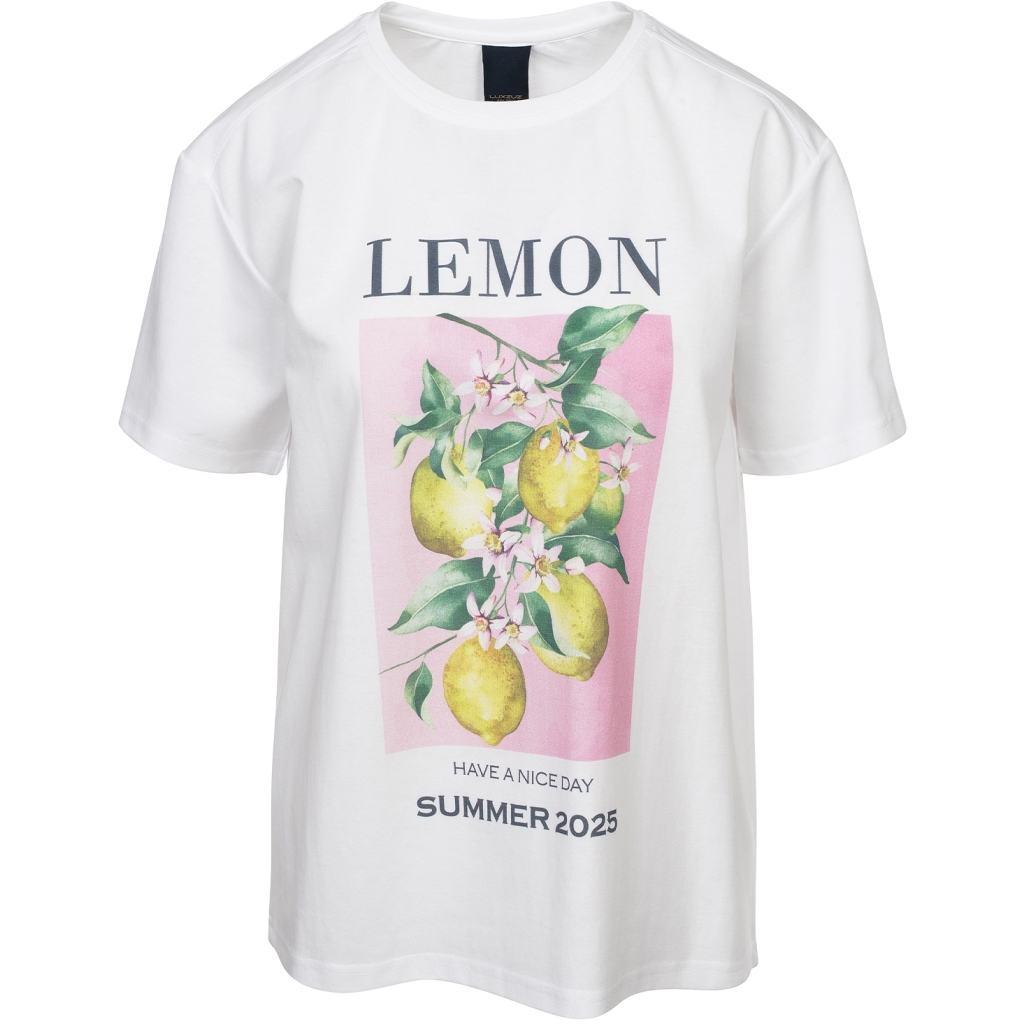 ONE TWO LUXZUZ Dames T-Shirt Lemon Wit 