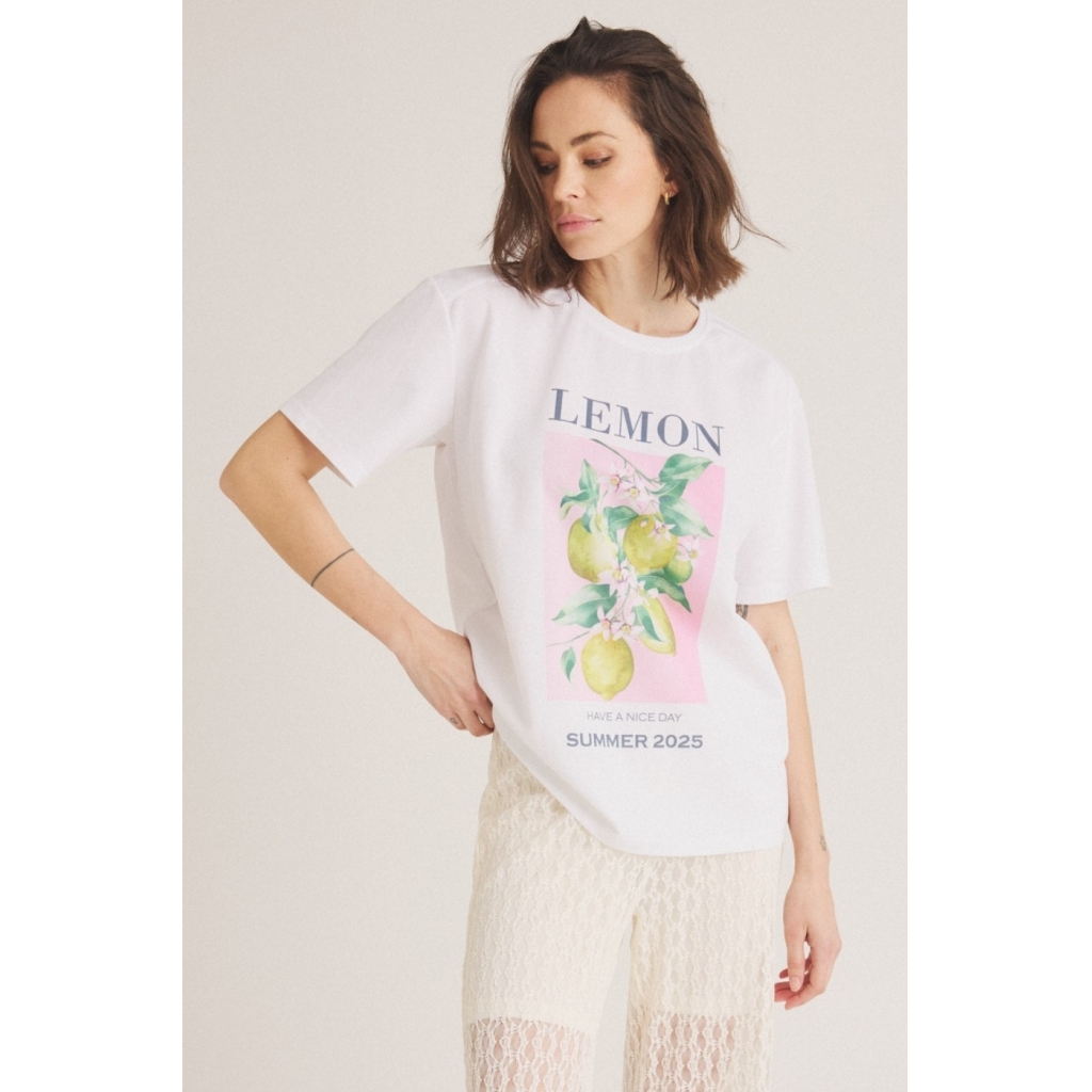 ONE TWO LUXZUZ Dames T-Shirt Lemon Wit  - Afbeelding 3