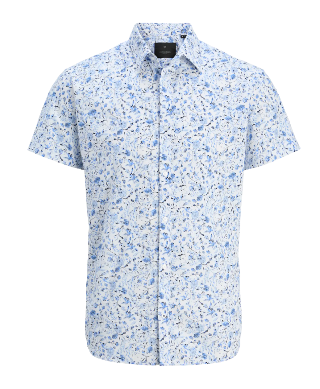 JACK & JONES Heren Overhemd Korte Mouw Blauw-Wit 