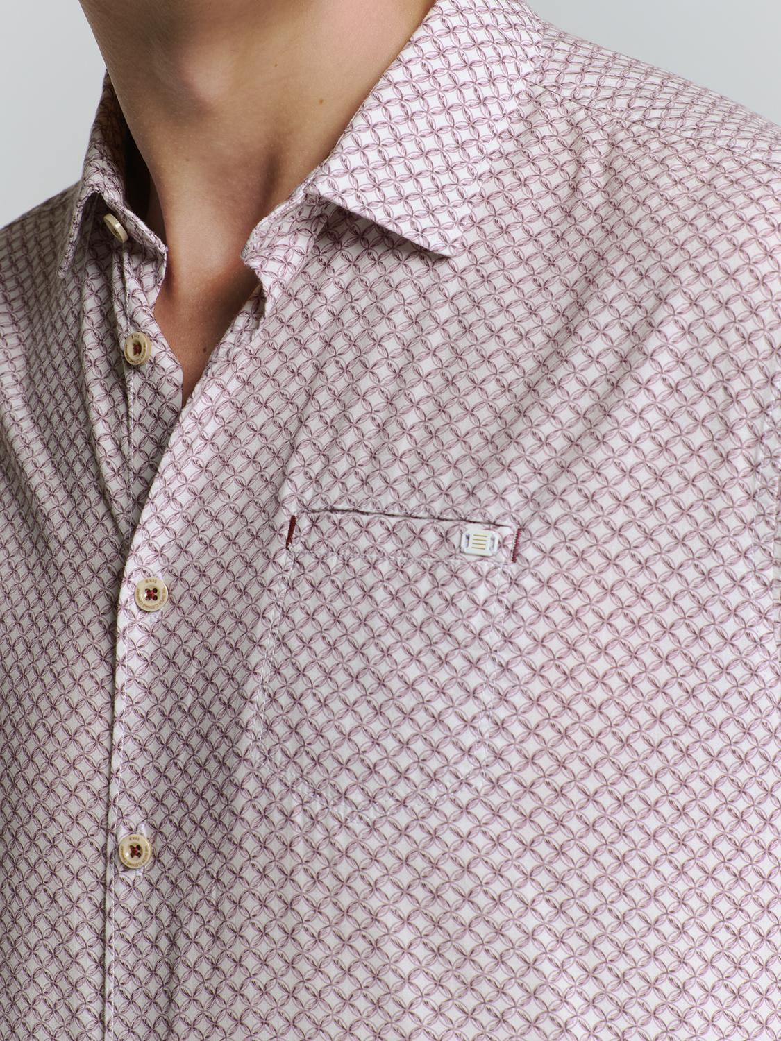 NO EXCESS Heren Overhemd Stretch Allover Print Mauve  - Afbeelding 3