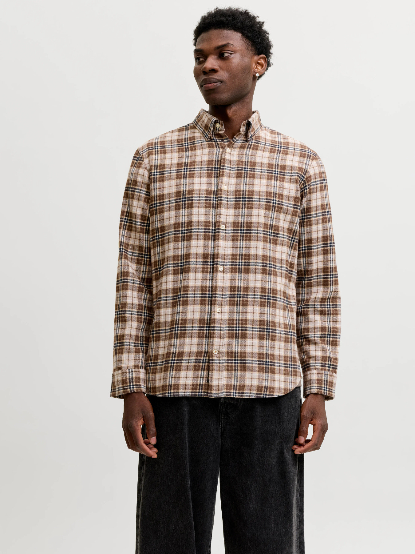 JACK & JONES Heren Overhemd Bruin Geruit Regular Fit 