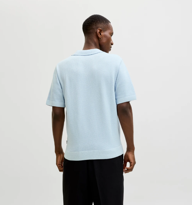 JACK & JONES Gebreid Heren Poloshirt Milano Lichtblauw - Afbeelding 2